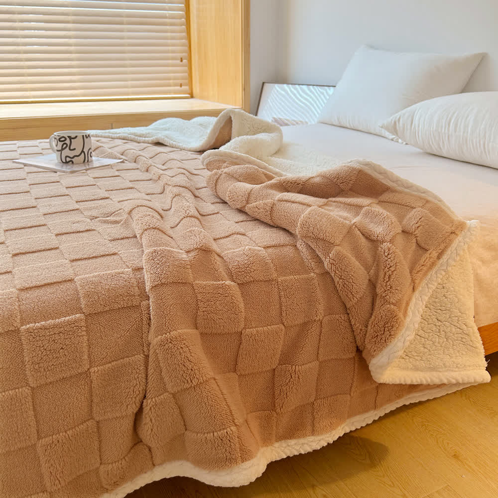 Coperta Sherpa morbida con trama a scacchiera