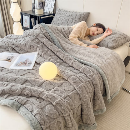 Coperta in pile con stampa a cuore in tinta unita