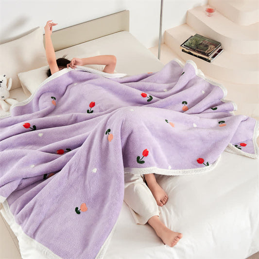 Coperta in pile morbido con motivo pastorale Tulip
