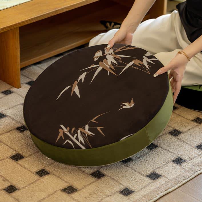 Cuscino da pavimento in bambù pastorale di forma rotonda