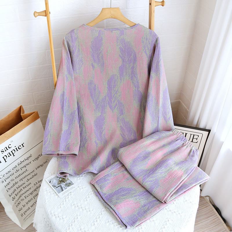 Pigiama in puro cotone jacquard con piume