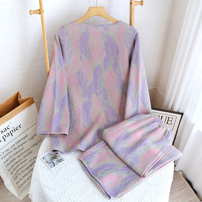 Pigiama in puro cotone jacquard con piume