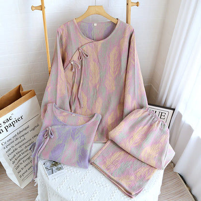 Pigiama in puro cotone jacquard con piume
