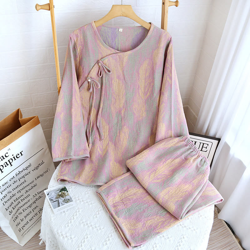 Pigiama in puro cotone jacquard con piume