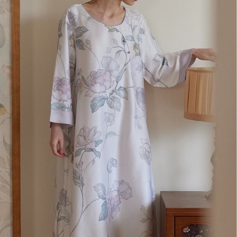 Camicia da notte elegante e floreale in fibra di Lyocell