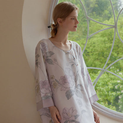 Camicia da notte elegante e floreale in fibra di Lyocell