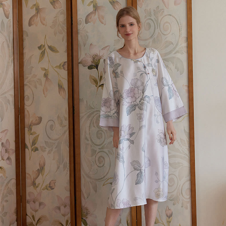 Camicia da notte elegante e floreale in fibra di Lyocell