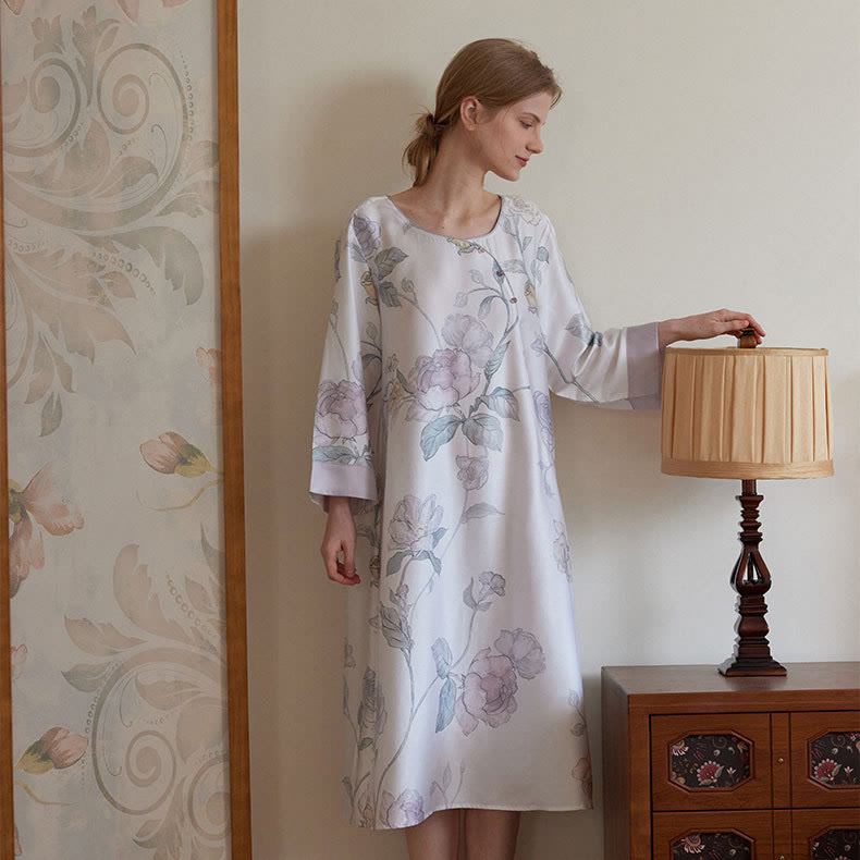 Camicia da notte elegante e floreale in fibra di Lyocell