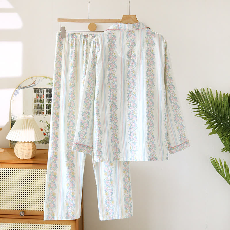 Pigiama in garza di cotone con cardigan floreale