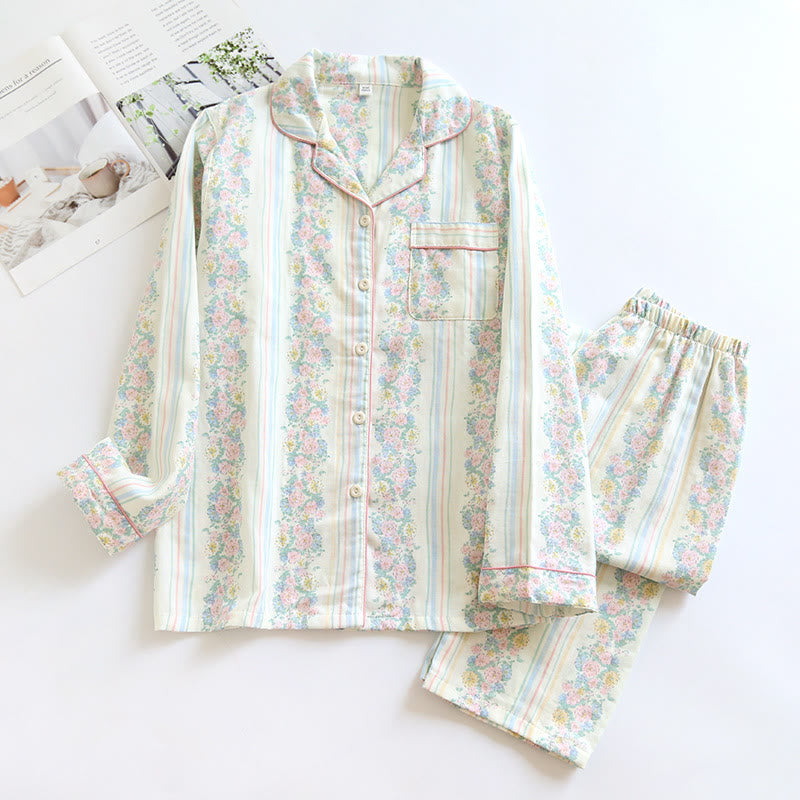 Pigiama in garza di cotone con cardigan floreale