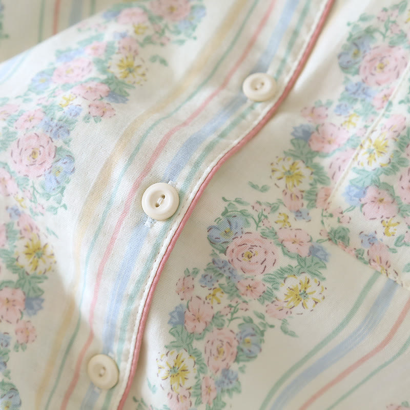 Pigiama in garza di cotone con cardigan floreale