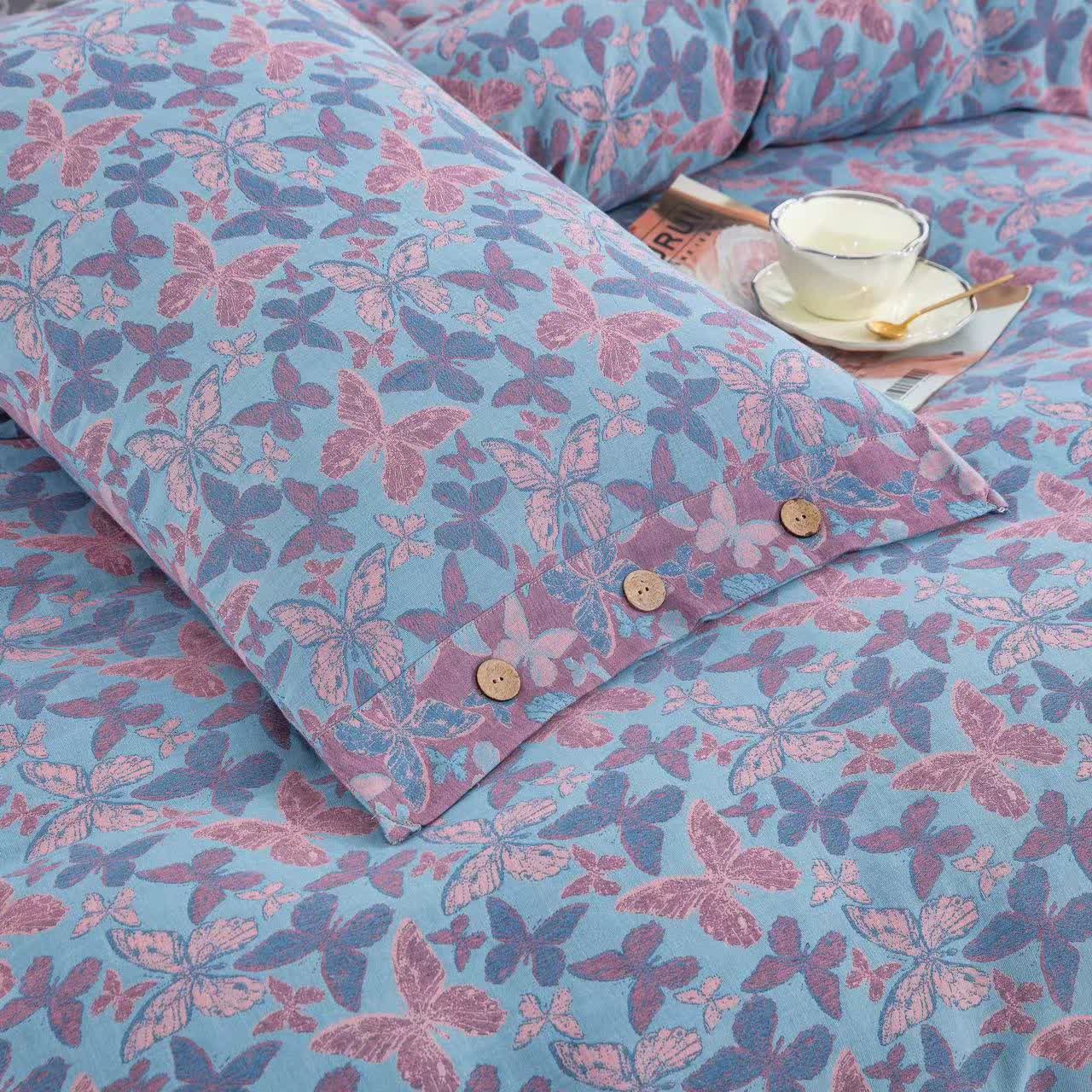 Elegante set di biancheria da letto in garza di cotone a forma di farfalla (4 pezzi)