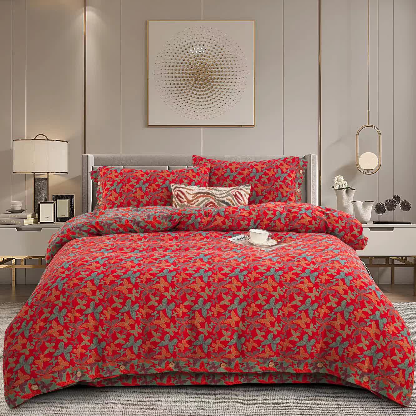 Elegante set di biancheria da letto in garza di cotone a forma di farfalla (4 pezzi)