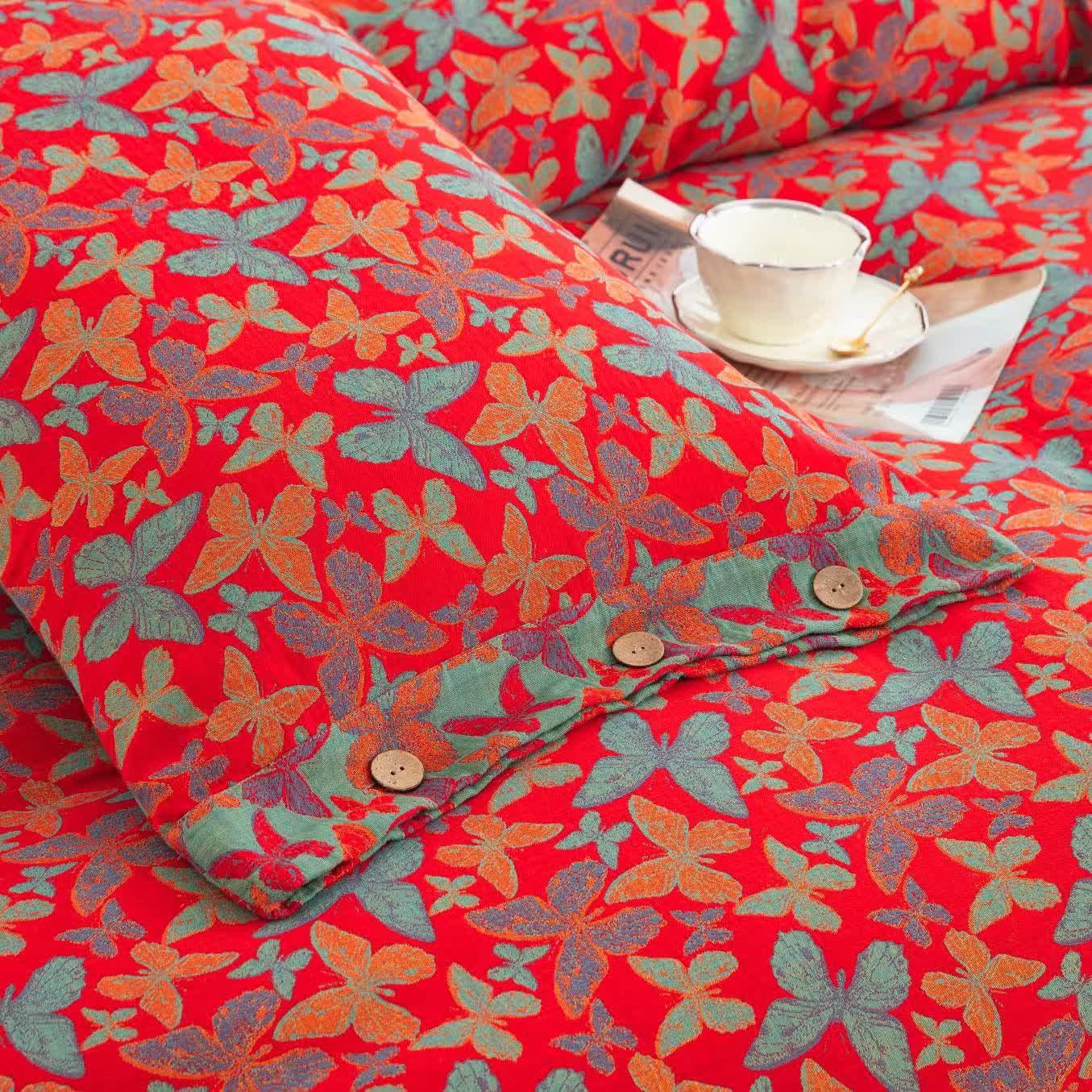 Elegante set di biancheria da letto in garza di cotone a forma di farfalla (4 pezzi)