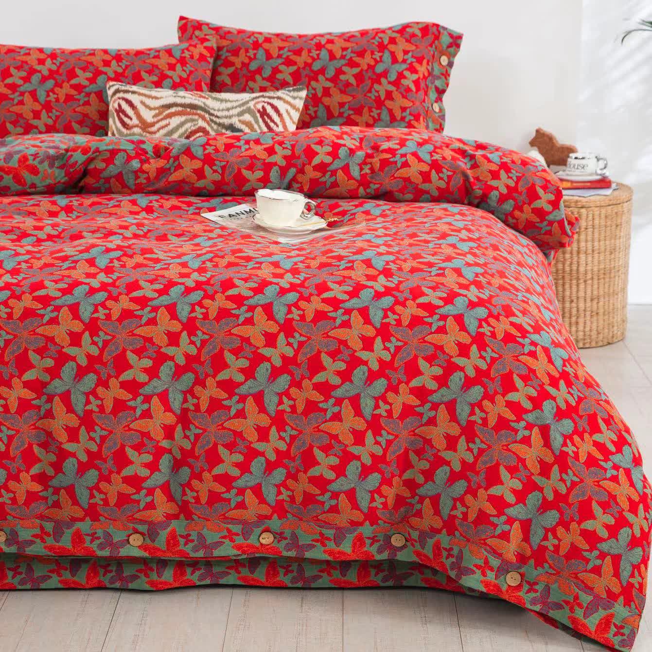 Elegante set di biancheria da letto in garza di cotone a forma di farfalla (4 pezzi)