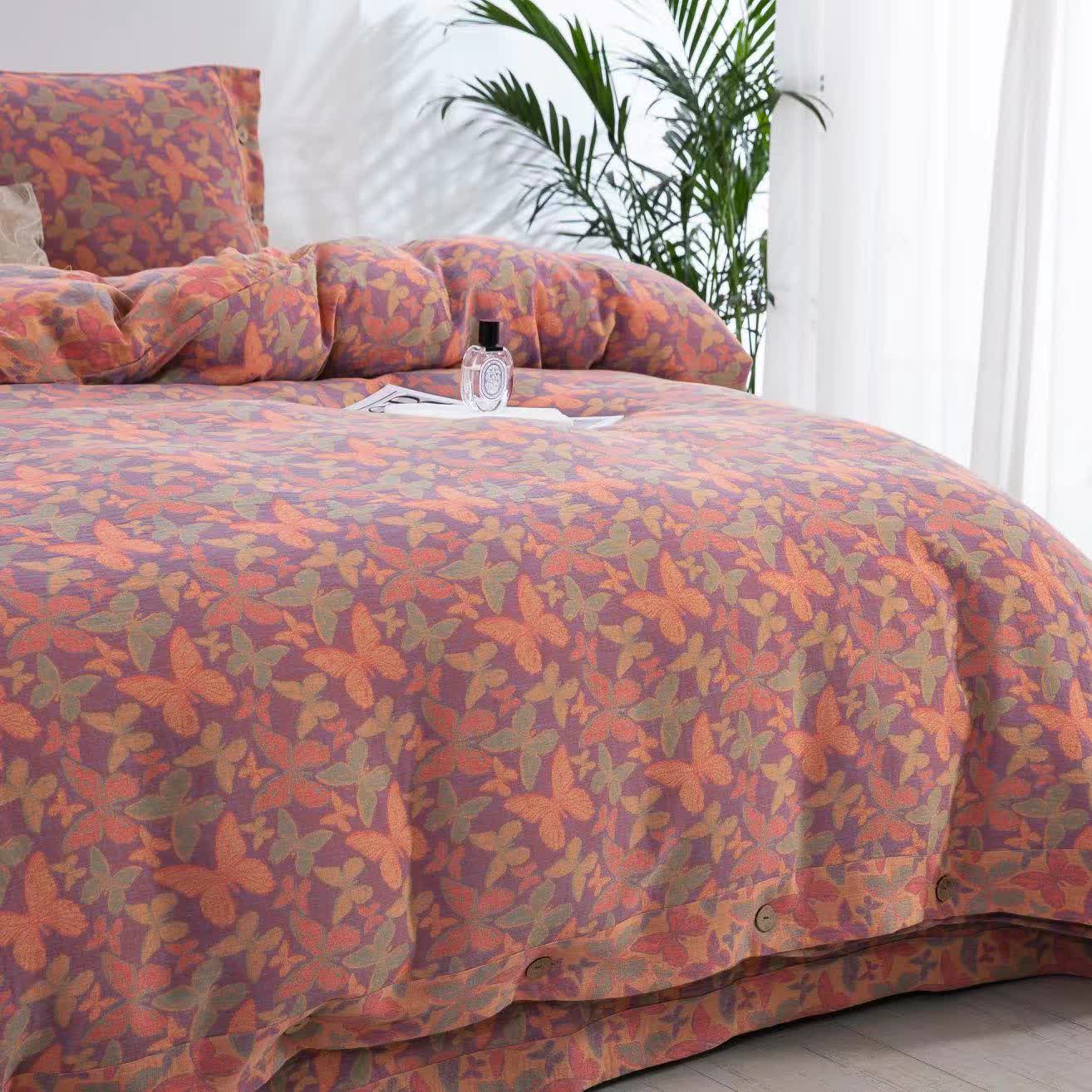 Elegante set di biancheria da letto in garza di cotone a forma di farfalla (4 pezzi)