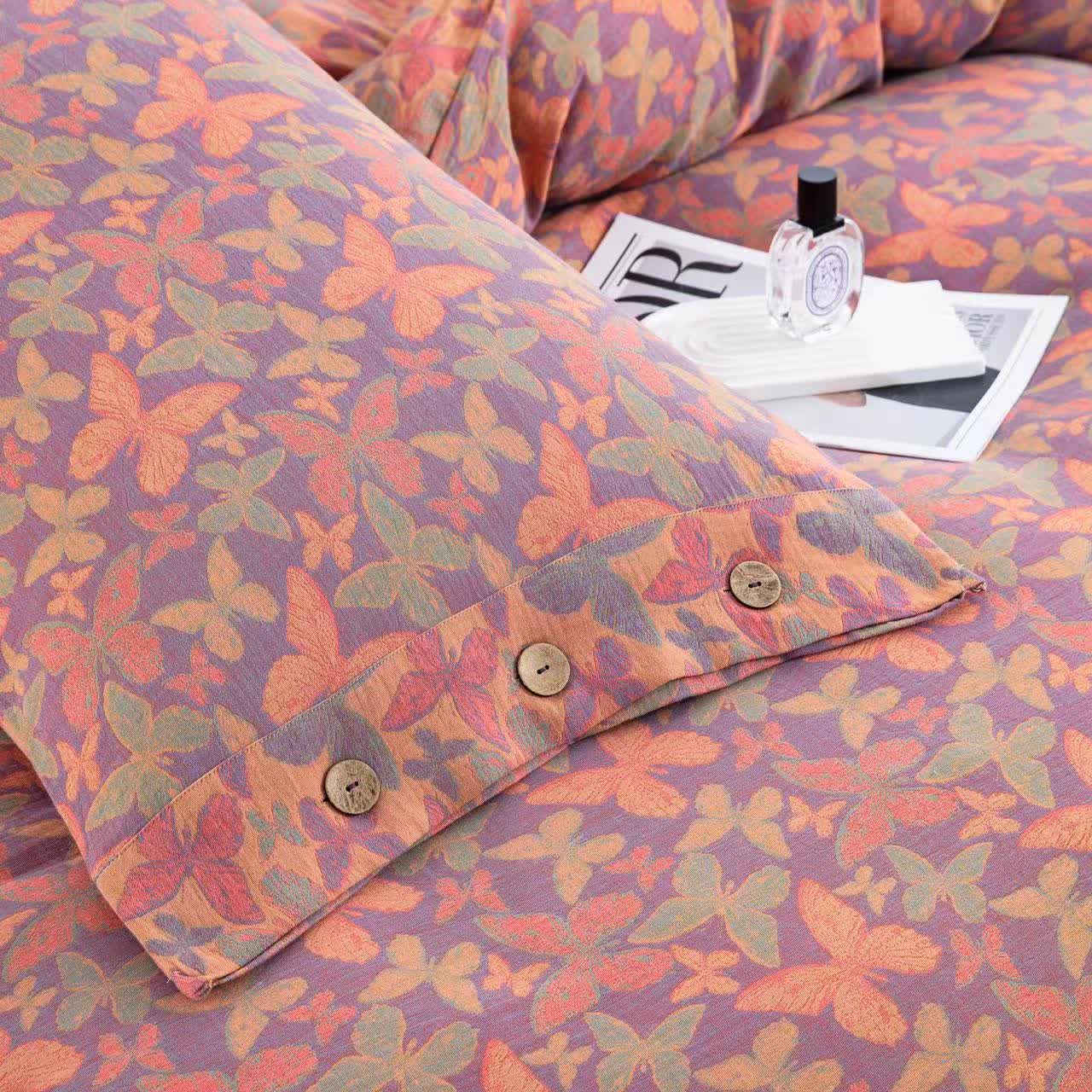 Elegante set di biancheria da letto in garza di cotone a forma di farfalla (4 pezzi)