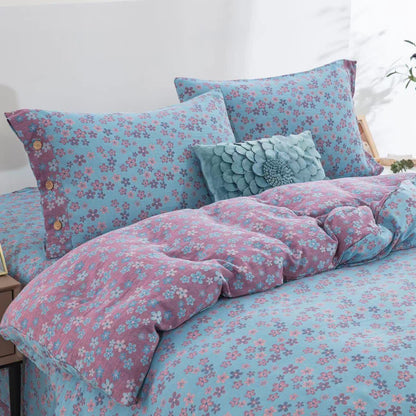 Set di biancheria da letto in garza di cotone con bottoni floreali (4 pezzi)