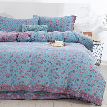 Set di biancheria da letto in garza di cotone con bottoni floreali (4 pezzi)
