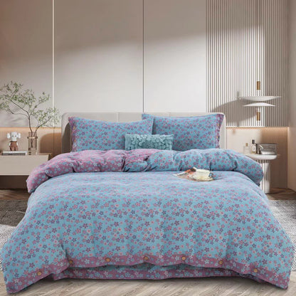 Set di biancheria da letto in garza di cotone con bottoni floreali (4 pezzi)