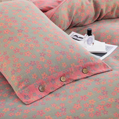 Set di biancheria da letto in garza di cotone con bottoni floreali (4 pezzi)
