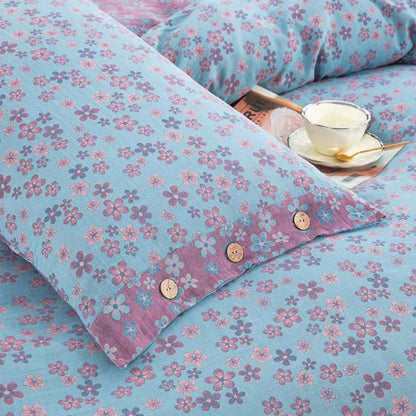 Set di biancheria da letto in garza di cotone con bottoni floreali (4 pezzi)