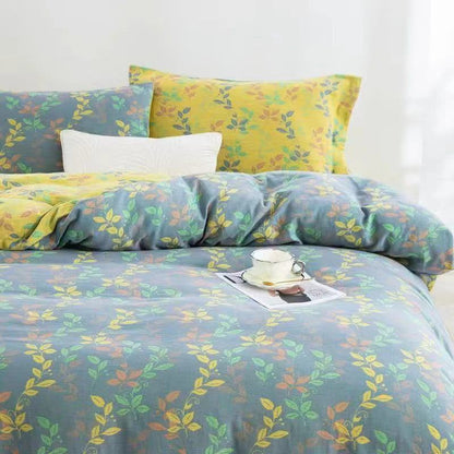 Set di biancheria da letto con bottoni in cotone Refresh Leaf (4 pezzi)