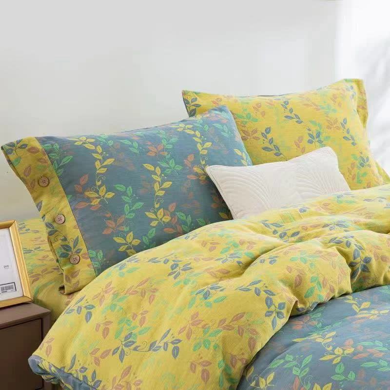 Set di biancheria da letto con bottoni in cotone Refresh Leaf (4 pezzi)