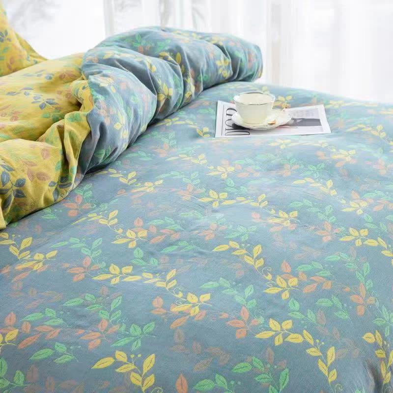 Set di biancheria da letto con bottoni in cotone Refresh Leaf (4 pezzi)