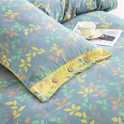 Set di biancheria da letto con bottoni in cotone Refresh Leaf (4 pezzi)