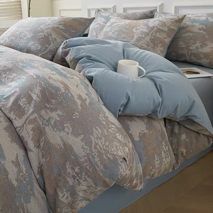 Set di biancheria da letto in garza di cotone con motivo foresta retrò (4 pezzi)