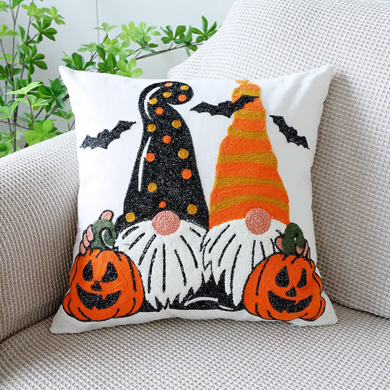 Federa per cuscino con zucca ricamata di Halloween