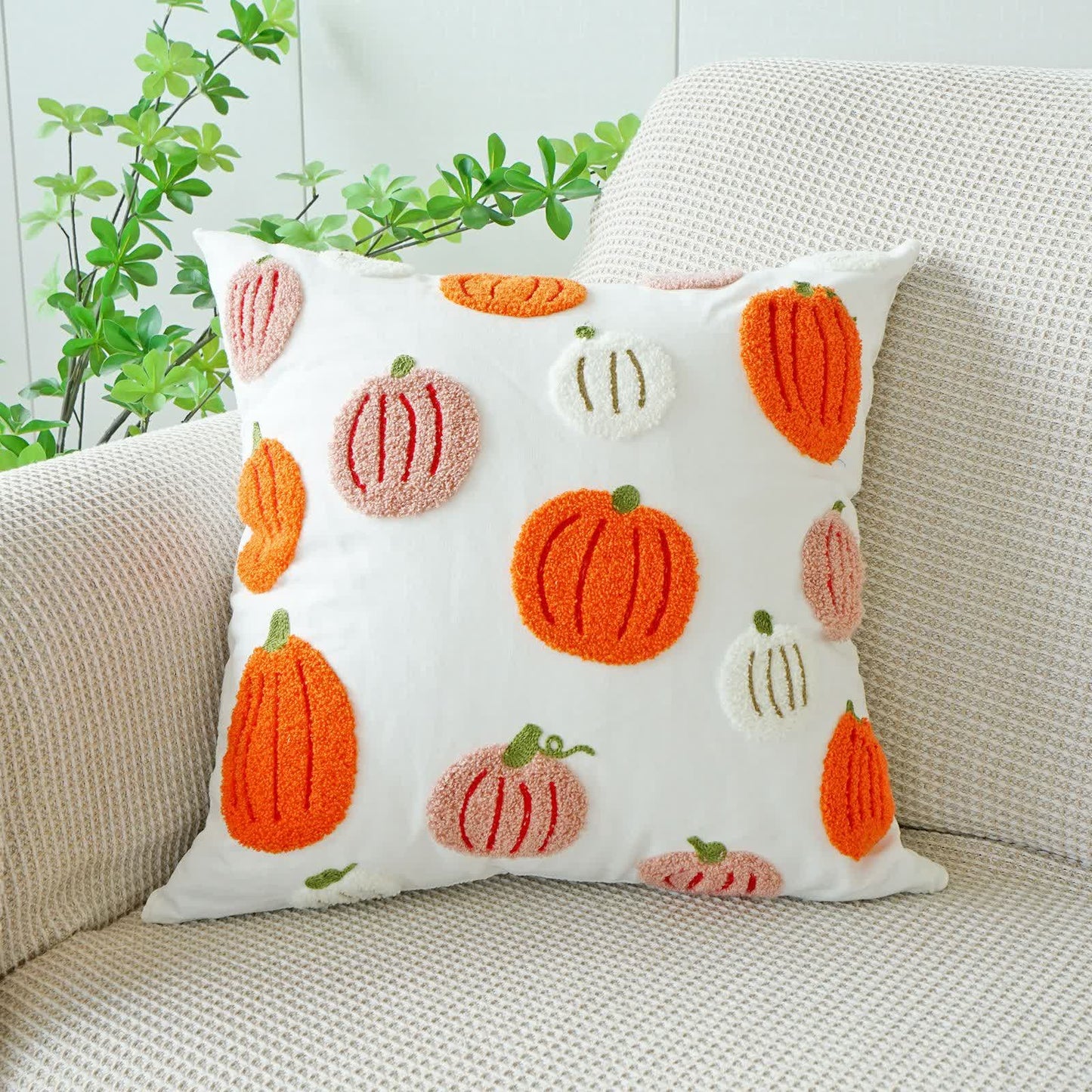 Federa per cuscino con zucca ricamata di Halloween