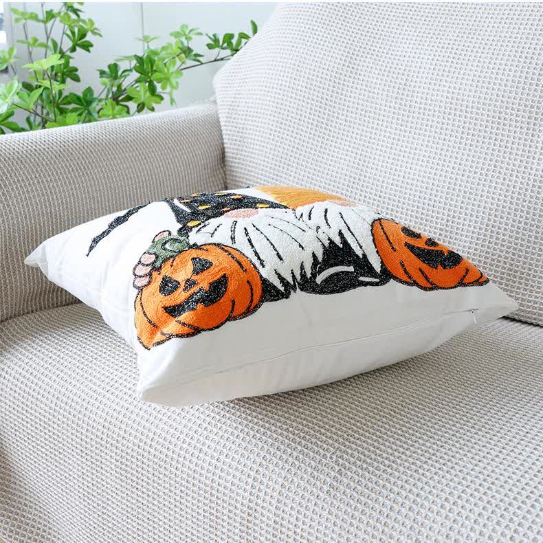 Federa per cuscino con zucca ricamata di Halloween