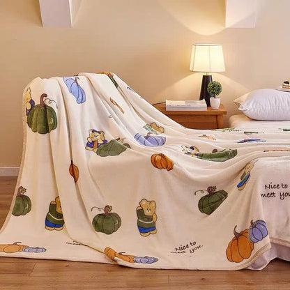 Coperta di flanella con orso carino e zucca dei cartoni animati