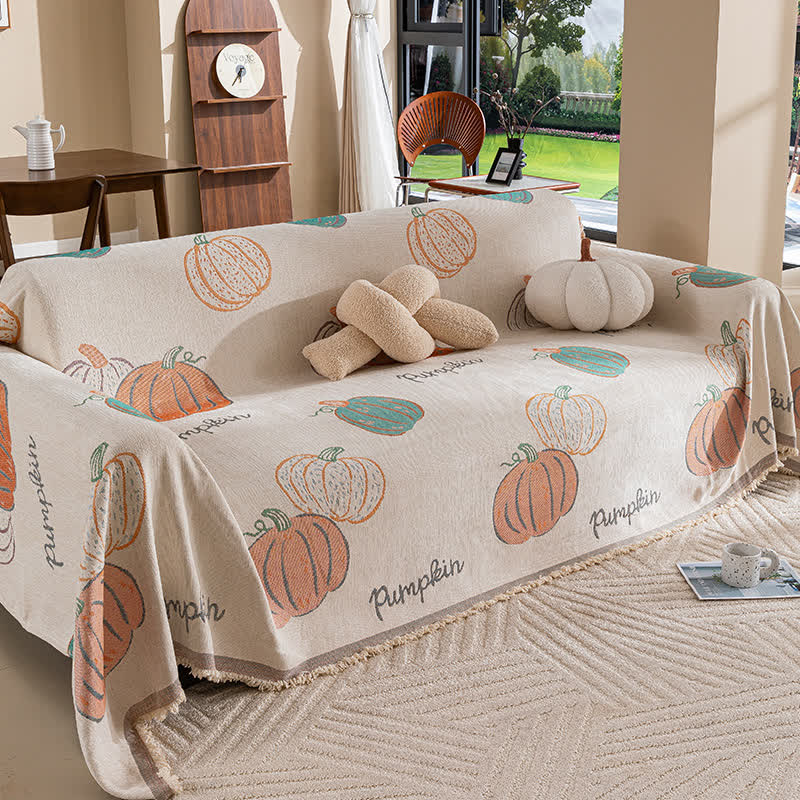 Copridivano in ciniglia con zucca di Halloween