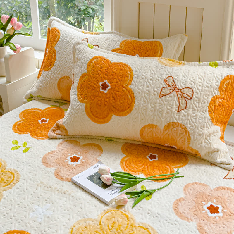 Set di biancheria da letto in velluto con fiori vivaci (4 pezzi)