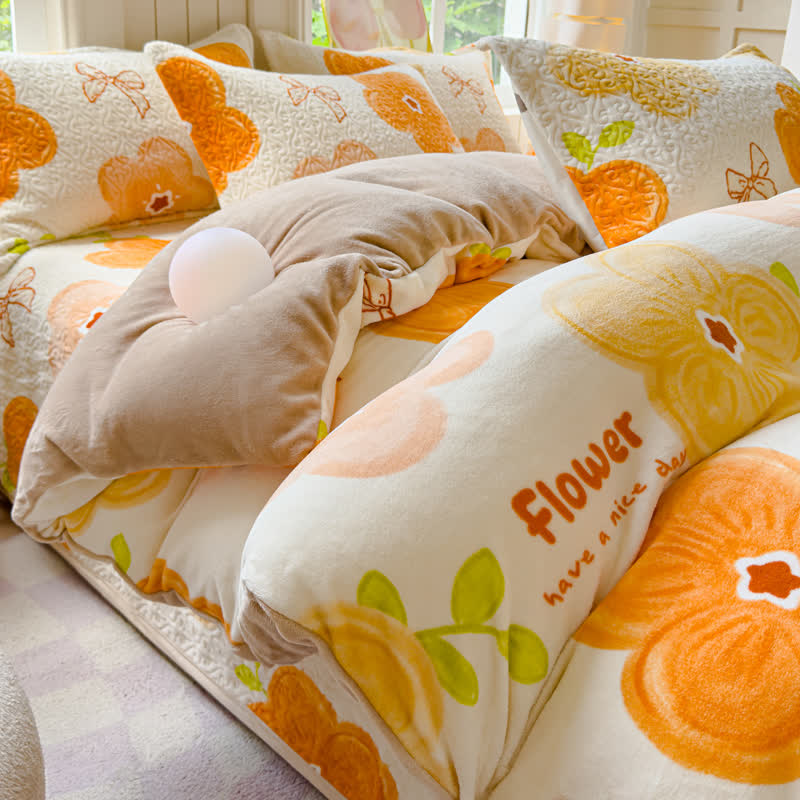 Set di biancheria da letto in velluto con fiori vivaci (4 pezzi)