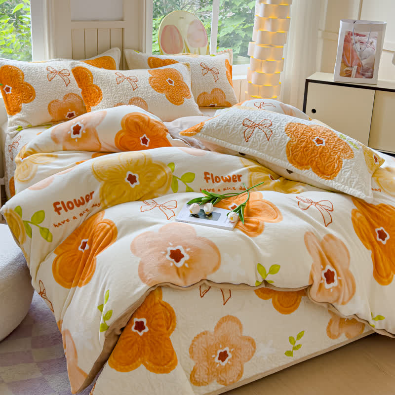 Set di biancheria da letto in velluto con fiori vivaci (4 pezzi)