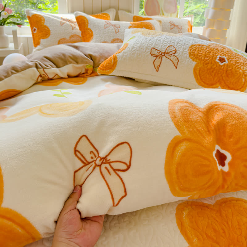 Set di biancheria da letto in velluto con fiori vivaci (4 pezzi)