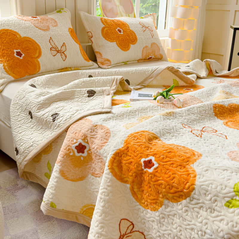 Set di biancheria da letto in velluto con fiori vivaci (4 pezzi)