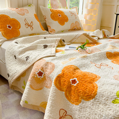 Set di biancheria da letto in velluto con fiori vivaci (4 pezzi)
