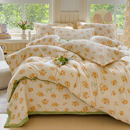 Set di biancheria da letto in velluto caldo Refresh Flower (4 pezzi)