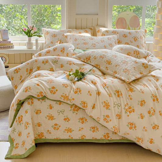 Set di biancheria da letto in velluto caldo Refresh Flower (4 pezzi)