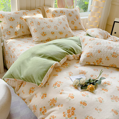 Set di biancheria da letto in velluto caldo Refresh Flower (4 pezzi)