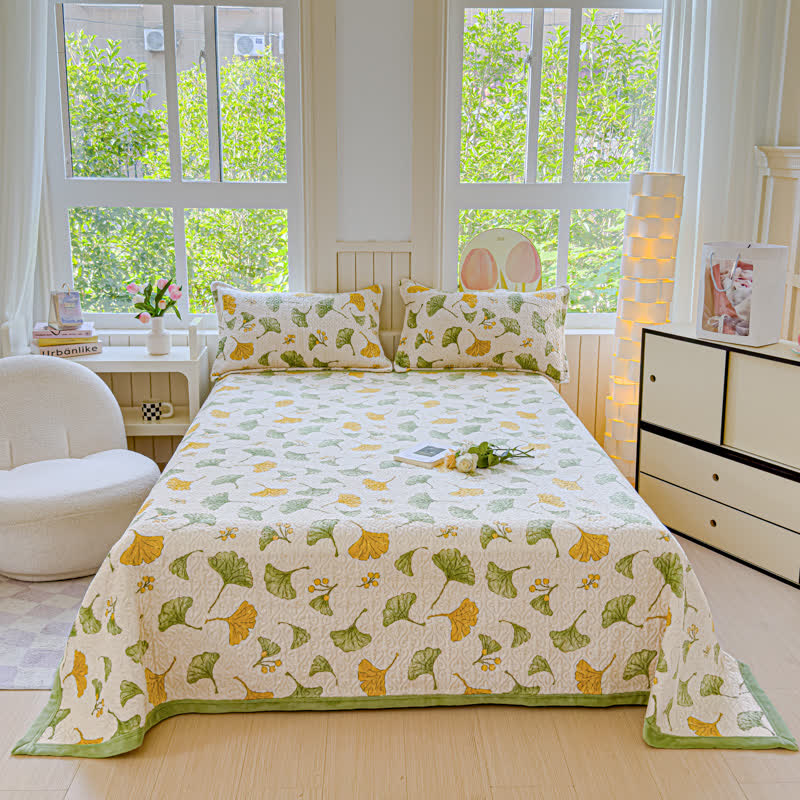 Set di biancheria da letto in velluto con foglie di ginkgo rustico (4 pezzi)