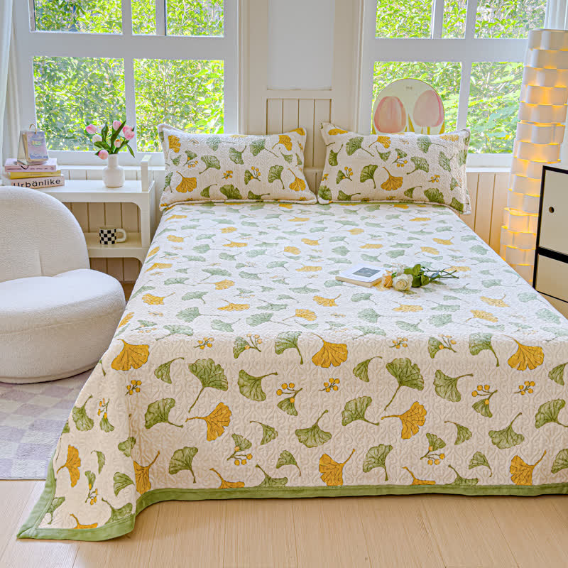 Set di biancheria da letto in velluto con foglie di ginkgo rustico (4 pezzi)
