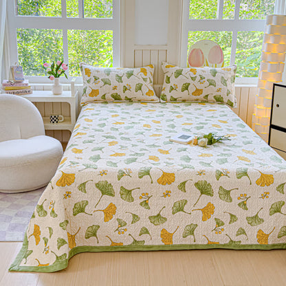 Set di biancheria da letto in velluto con foglie di ginkgo rustico (4 pezzi)