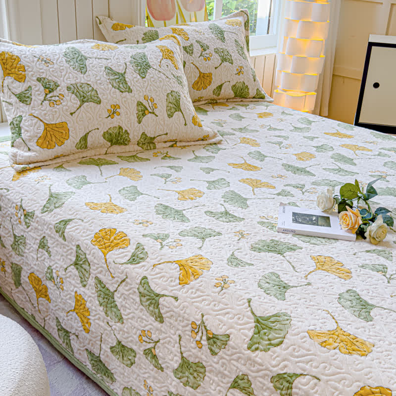 Set di biancheria da letto in velluto con foglie di ginkgo rustico (4 pezzi)
