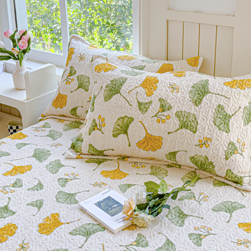 Set di biancheria da letto in velluto con foglie di ginkgo rustico (4 pezzi)